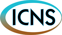 Logo with "ICNS" in bold black letters centered inside an oval with a teal and brown gradient border.