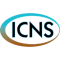 Logo with "ICNS" in bold black letters centered inside an oval with a teal and brown gradient border.